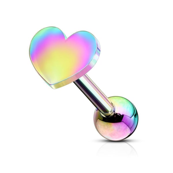 Hjerteformet Tragus/bruskpiercing/studs IP-316L stål (5 valg) 5 Rainbow