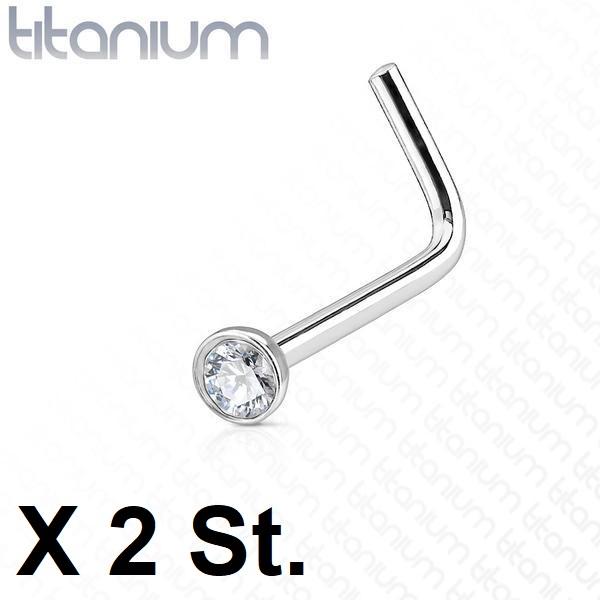 Obs 2 st L-formad näspiercing i Titanium med "press fit" zirkon