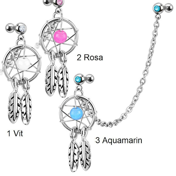 1 stk Trommelfanger Tragus/kjede med Rosa stein NR 2 i IP-316L stål