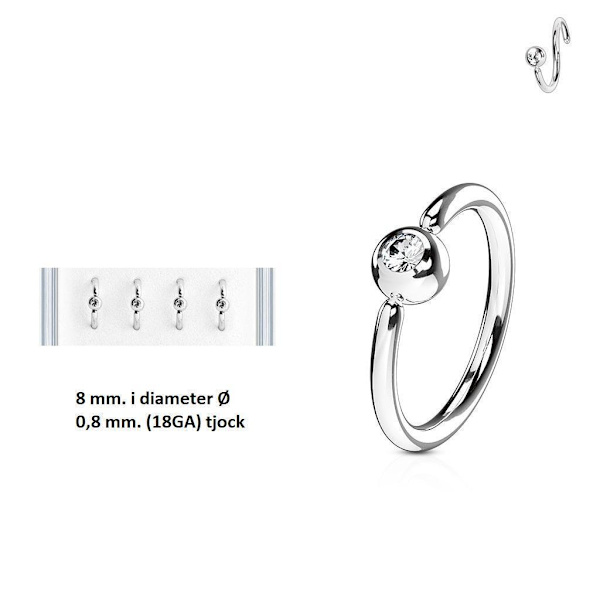 Pack 4 Piercingringar i Titanium-IP 316L stål (08 Ø /0,8)med CZ