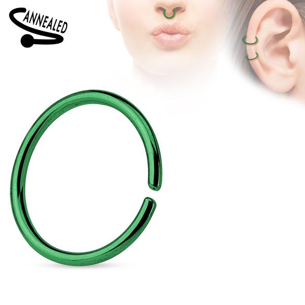 MERK FØLGENDE! 2X10mm Grønn Piercing ring i glødet 316L kirurgisk stål
