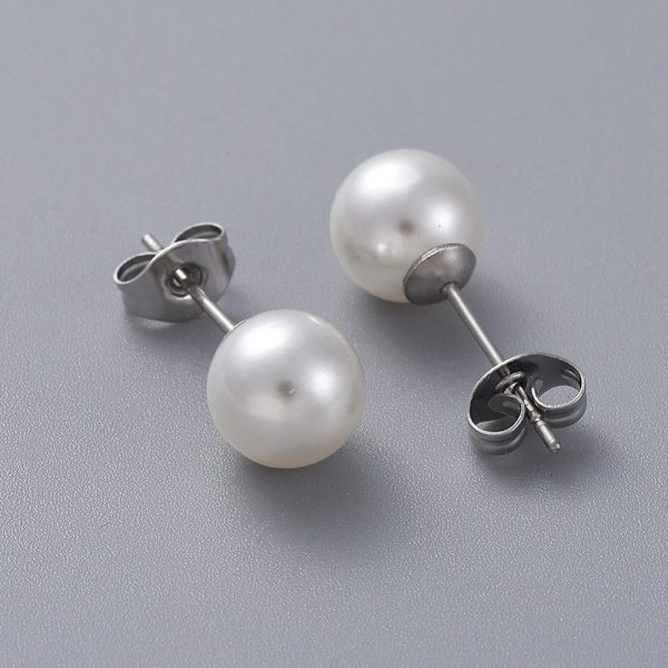 Studs Örhängen  i  316L Kirurgiskt stål c:a 12 mm vit pärla