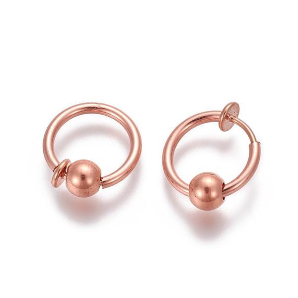 SALE___REA_1 Par Rose Gold Clip On Rings med avtagbare kuler 13 mm Pink gold