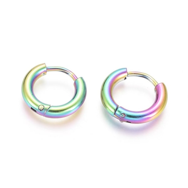 1 par 12-13 mm Hoops øredobber i 316L Rainbom farget stål