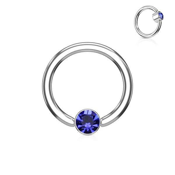 1st. Piercingring i Härdad 316L kirurgiskt stål 1,2x8mm med CZ 1 Röd