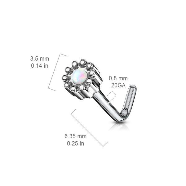 1 St. L-Formad näspiercing i 316L kirurgiskt stål med Opal 2 Stål/Grön Opal