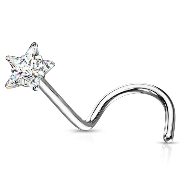 1 påskruet næsepiercing i 316L stål med 3 mm stjerneformet CZ 5 Roseguld/vit CZ