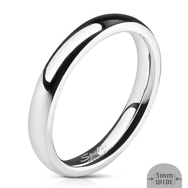3 mm. bred glatt konveks ring i blankt 316L stål Størrelse 10/19,76 mm
