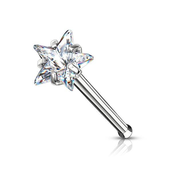 1  Näspiercing i IP Pläterad 316L stål med 3 mm Stjärnformad CZ 4  Stål/ Rosa