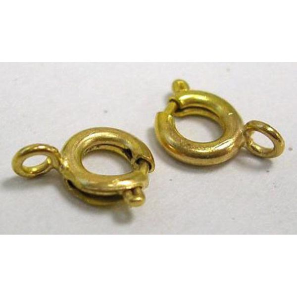 10 st  Spring ring lås guldpläterade Ø 6 mm. hål 1,5 mm.