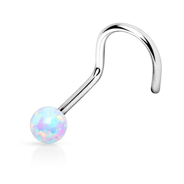 1 st. Skruvbar näspiercing i 316L stål med 2 mm Rund Opal(4 val) 4 rosa