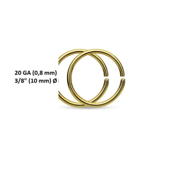 1 Par Piercing ringar i IP Guldpläterad 316L Stål 10 mm Ø
