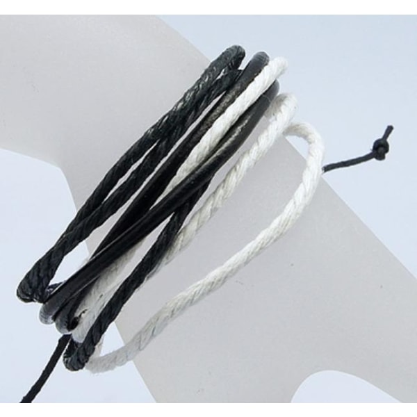 Justerbar fleradigt armband med svart/vit flätad PU läder/läder nr 9