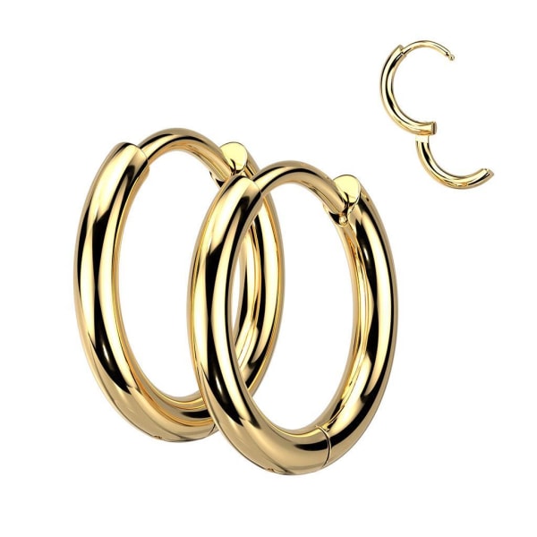 1 par 12 mm Hoops øredobber i Guid Plated 316L kirurgisk stål Gold