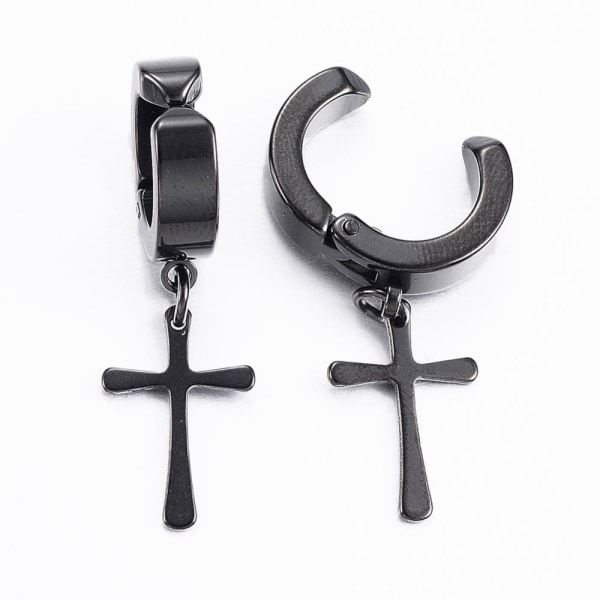 1 par Clip Black øreringe i stål men hængende kors svart