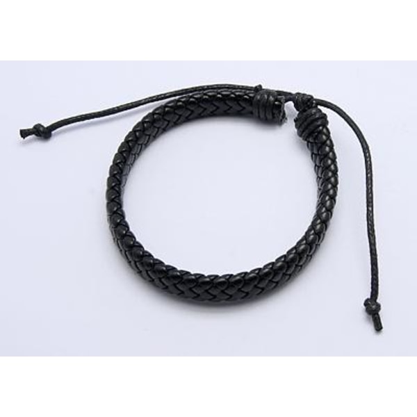Justerbart armbånd med sort flettet PU læder nr 5
