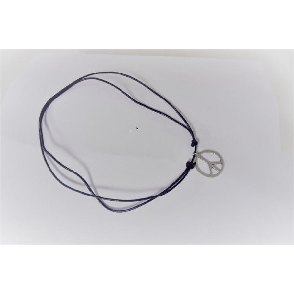 Handknuten Ställbar läder halsband med  Fredsmärke hänge 2 naturfäegad