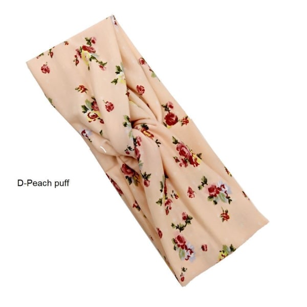 Håndsyet blomsterstretch pandebånd (9 farvevalg) D-Peach puff