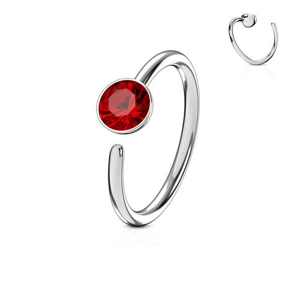 Piercing ring i Titanium-IP 316L kirurgisk stål med rød CZ