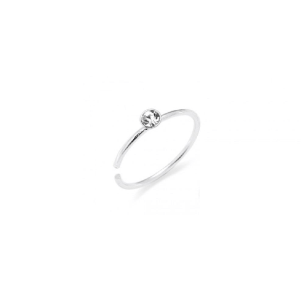 1 stk. 10 mm Nesepiercing ring i sølv med 2 mm. hvit krystall