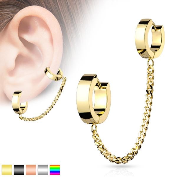 Tragus Linked kæde med Hoops øreringe i IP-316L kirurgisk stål 1 Guld