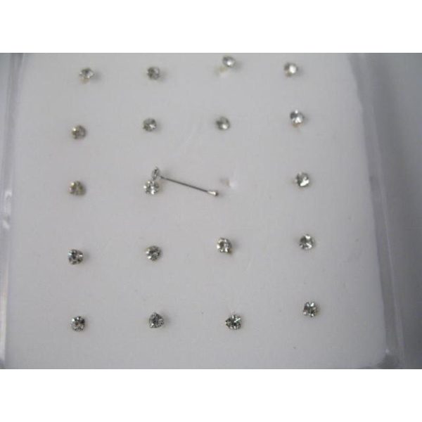 Obs 5 st Näspiercing i Silver Med kloinfattad 1,5 mm  vit strass