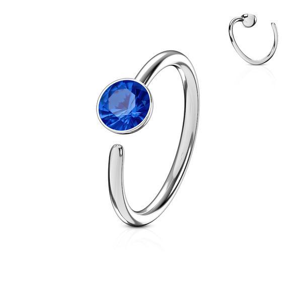 Piercing ring i Titanium-IP 316L kirurgisk stål med Capri blå CZ
