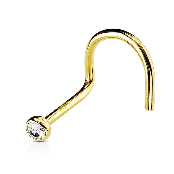 1 Skruvbar näspiercing i 14 karat guld med infattad  2mm.CZ