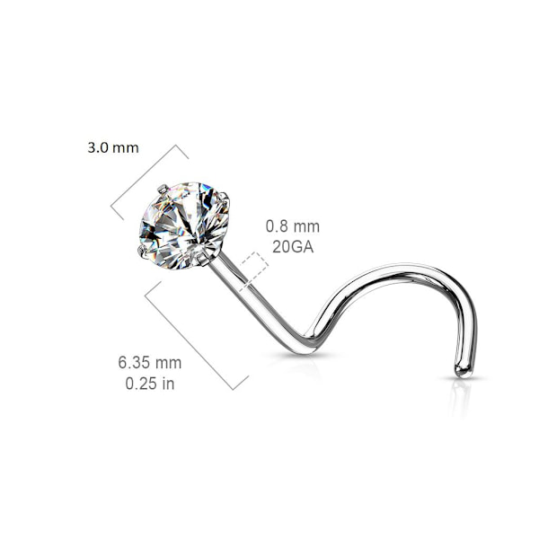 2 Skruvbara näspiercing Titanumpläterad 316L stål med 3 mm CZ 2 x nos04