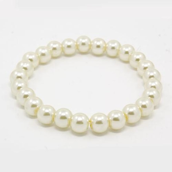 Elastisk armbånd med 6 mm. Off-White glassperler BoneWhite Off-White