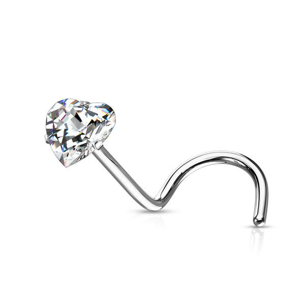 Skruvbar näspiercing i 316L stål med 3 mm hjärtformad zirkon 3 peridot grön