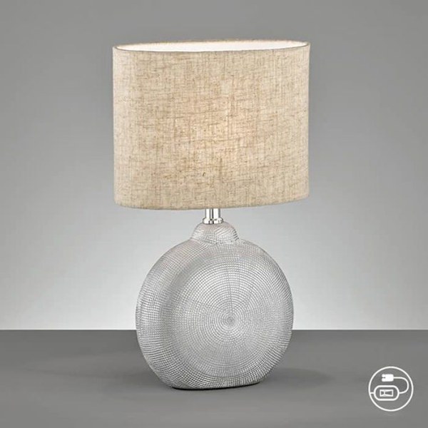 Fischer - 50469 - Foro Bordlampe med stof og hørskærm Hvid 23 x 13 x 36 cm Sølv/Sand