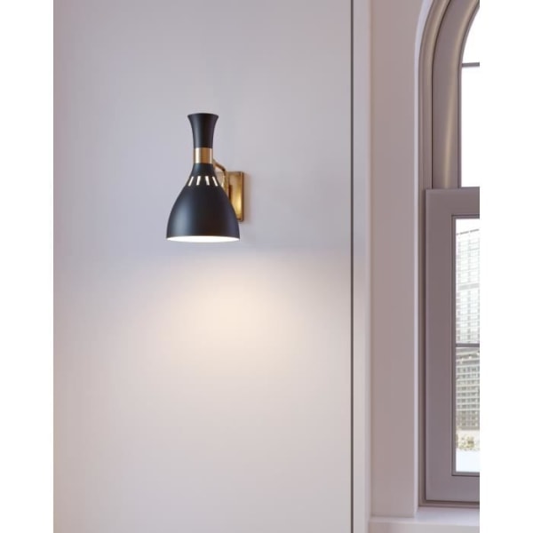 Elstead Joan 1-Light Wall Light, Midnight Black, Burnished Messing, E27