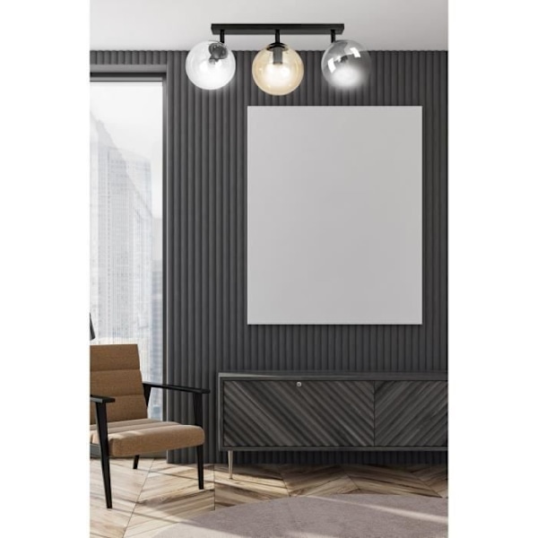 Emibig TOFI Tofi Globe takspotlight bar svart med klar, grafit och bärnstensfärgad glasskärm, 3x E14