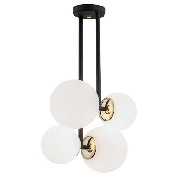MORITZ 4-Light Mat Opal Argon Globe Loftslampe - Sort struktur - Messingelementer