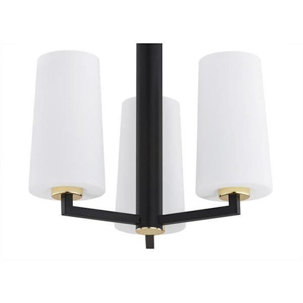 Argon CAMELOT Plus taklampa med flera armar, 3 lampor, matt opal, mattsvart, mässingselement