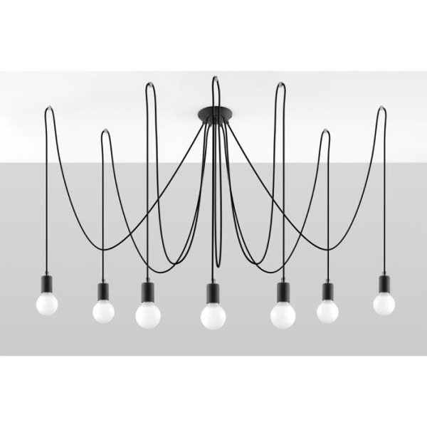 EDISON 7 E27 LED pendellampa Modern Loft BOHO Design - SOLLUX - Svart - 7 glödlampor - Stål/textilrep