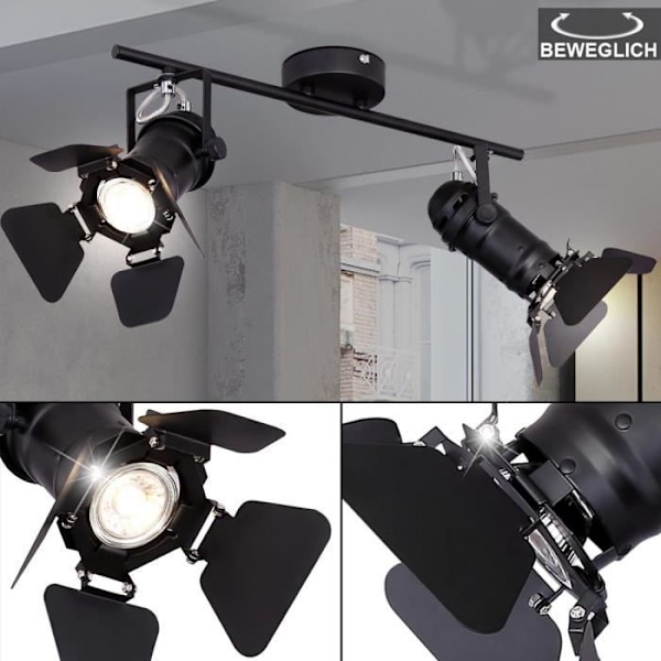 Taklampa - EGON - Längd 54 cm - Svart metall - GU10 - Modern design Svart