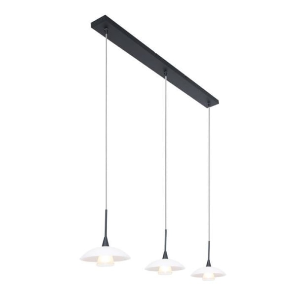 Sienna Tallerken Lige bar pendelloftslampe, matsort armatur, mat hvidt glas, mat transparent