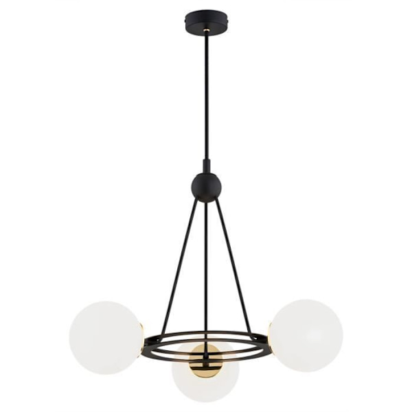 Argon AMALFI Globe upphängd taklampa 3 ljus matt opal, svart struktur, mässingselement
