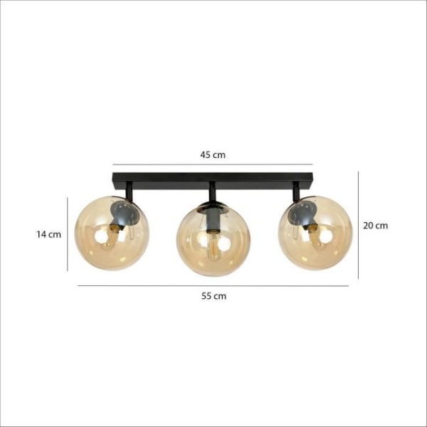 Emibig TOFI Tofi Globe loftspotlysstang sort med ravfarvet glas lampeskærm, 3x E14