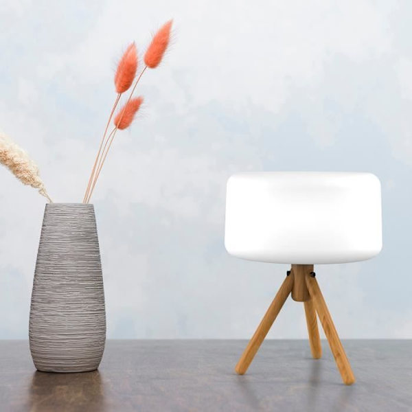CHLOE moderne LED udendørslampe i træ og hvid PVC
