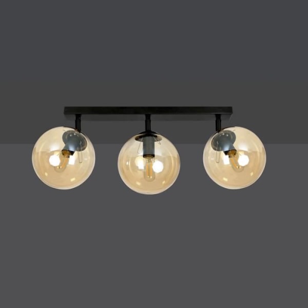 Emibig TOFI Tofi Globe loftspotlysstang sort med ravfarvet glas lampeskærm, 3x E14