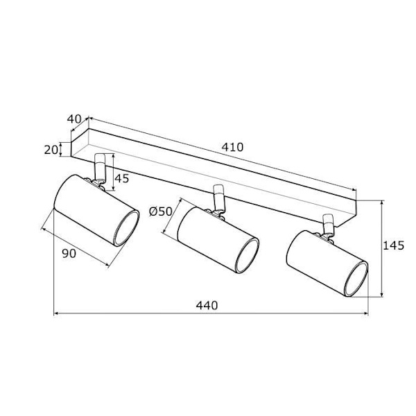 Argon LAGOS 3-Light Loftslampe - Messing og Stål Spot Bar - Sort