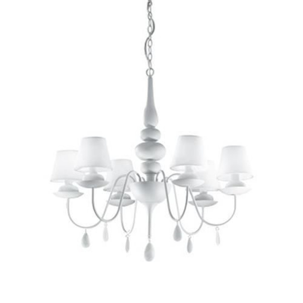 Ideal Lux BLANCHE SP6, Soveværelse, Børneværelse, Spisestue, Stue, Hvid, IP20, Overflade, Rund, Stof, Metal, PVC