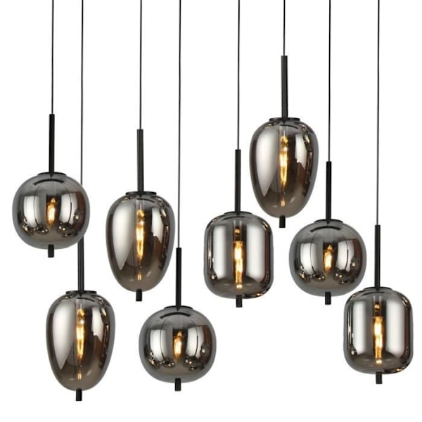 BLACKY pendel (8x60W) i sort metal og røget glas