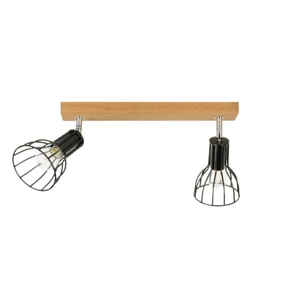 Taklampa i oljad ek, 2 glödlampor, svart "wire" design, MEGAN Oiled Oak
