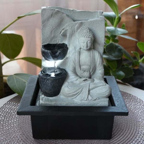 LED bordfontæne i Buddha design, højde 25,5 cm ALBERT