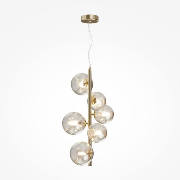 Moderne loftlampe - Maytoni - Dallas - 6 lamper - Cognac skærm - Forgyldt metal