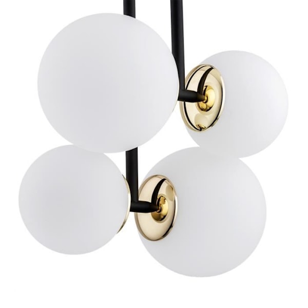 MORITZ 4-Light Mat Opal Argon Globe Loftslampe - Sort struktur - Messingelementer